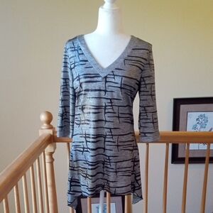 Joseph Ribkoff Black and Gray V-Neck Tunic